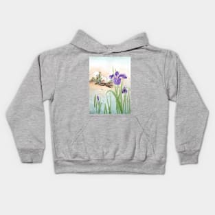 purple iris and Mount Fuji Kids Hoodie